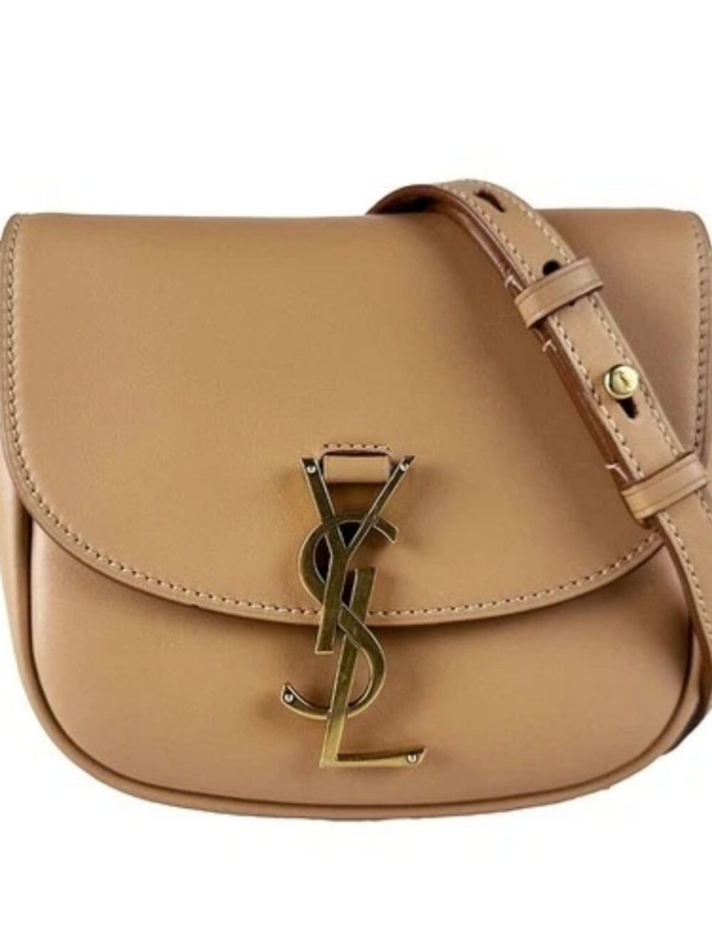 Auth SAINT LAURENT Shoulder Bag Beige Leather/Goldtone - z10828